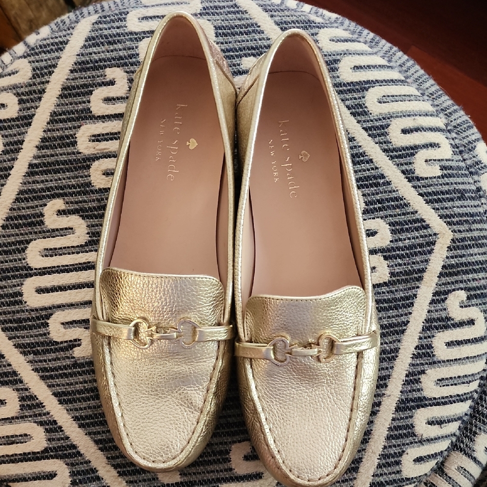 Kate Spade Bernice Gold Metallic Flats with Horsebit Detail